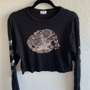 RE/DONE Black 100% Cotton Psychedelic Lion Long Sleeve Crop Shirt Top Size XS